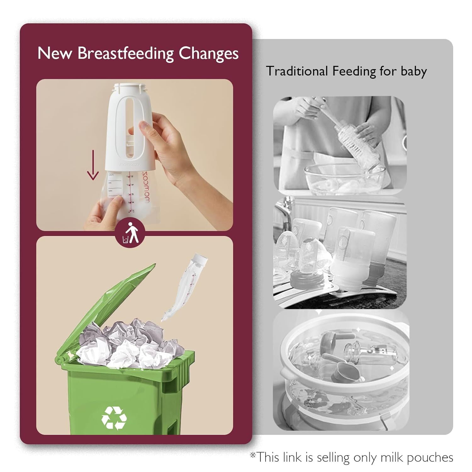 Momcozy Disposable Baby Bottle Kit, Leakproof and Transfer-Free Breastmilk Storage Bags for Freezing, 6 Ounce