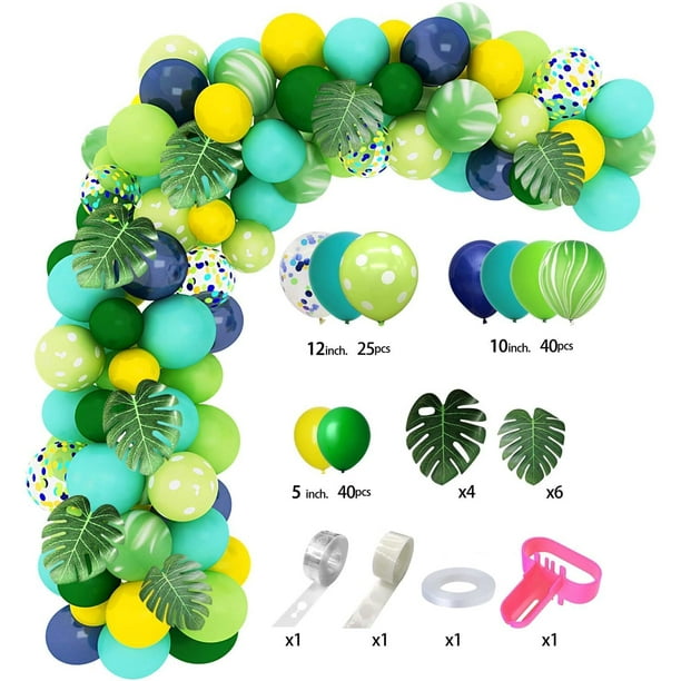 Kit arche à ballons - 24 ballons en latex + 4 feuilles de jungle