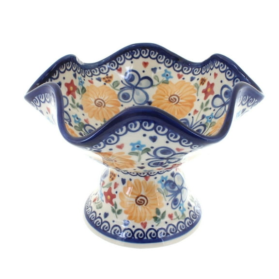 Blue Rose Polish Pottery Butterfly Pedestal Candy Dish