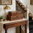 thumbnail image 5 of Rattan and Cane Stacking Boxes with Glass Top Lid - Set of 2 for  Rustic Farmhouse Decor, 5 of 8