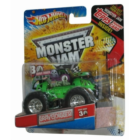 Hot Wheels Monster Jam (2010) Grave Digger 30th Truck w/ Topps Card - (Plastic Partially Loose From Card)