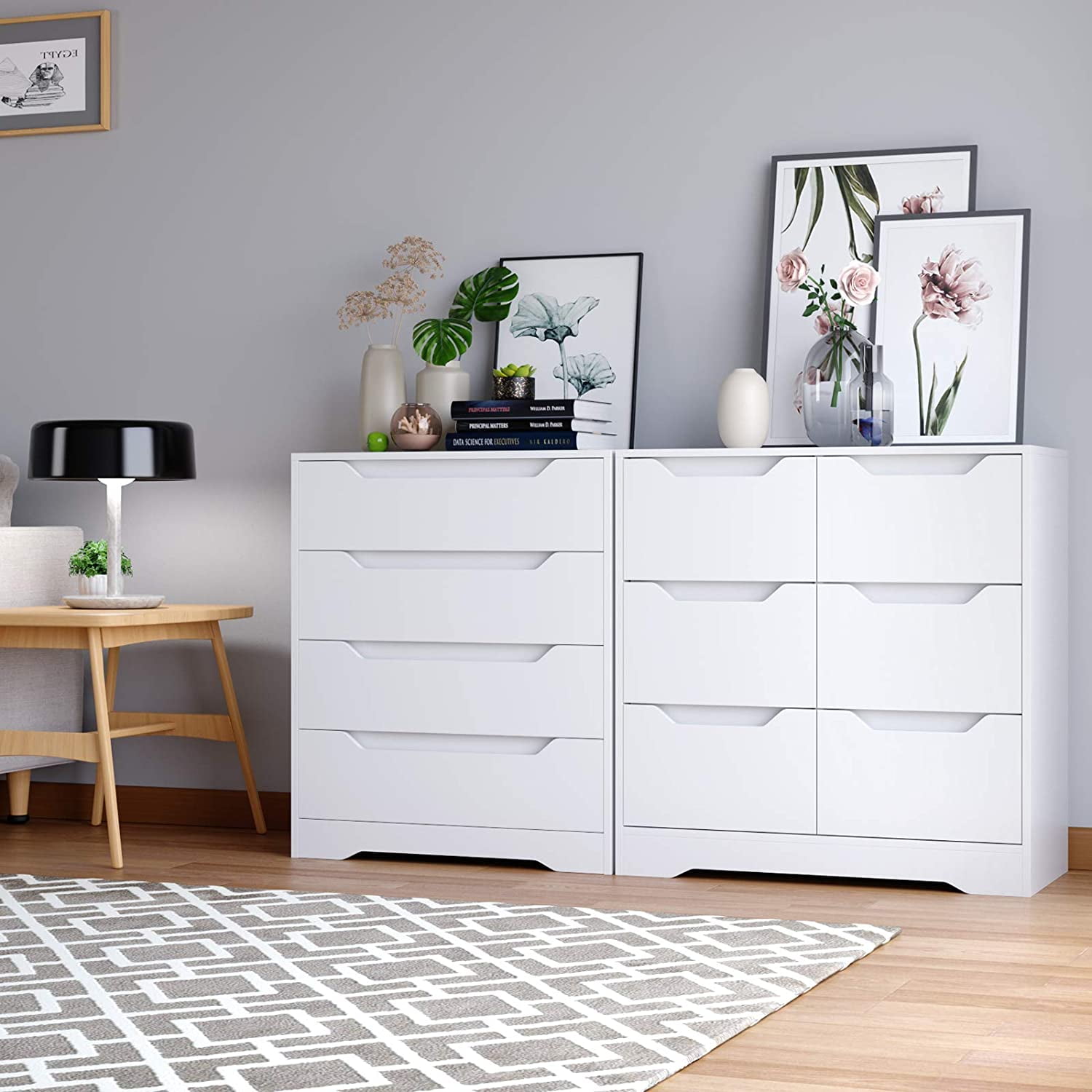 Homfa 4 Large Drawers Dresser, Modern Wood Chest of Drawers for Bedroom Hallway Living Room, White