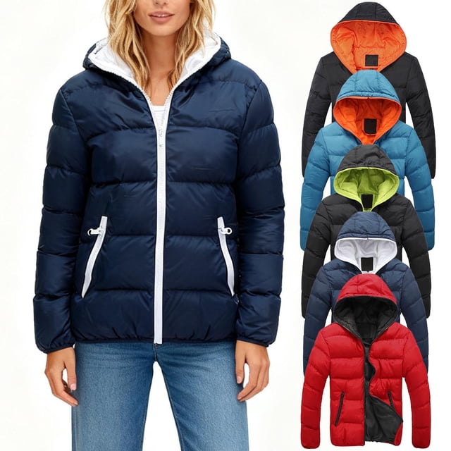 Sentmoon Manteau Veste pour Femmes Cadeaux Mignons pour Femmes Manteau pour Femmes Couleur Unie à Fermeture Éclair Double Poche Manches Longues à Capuche Décontracté Mode Parkas Automne et Hiver pour Cadeaux des Fêtes