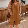 thumbnail image 6 of UDAUDU Womens Summer Rompers 2026 Trendy Sleeveless V Neck Beach Vacation Overalls Casual Bermuda Shorts Jumpsuits with Pockets Light Brown L, 6 of 8
