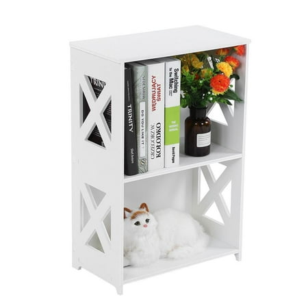 Display Cabinet For Living Room WALFRONT White Bookshelf Bookcase 2 Tier Floor-standing Kids Organizer Storage Shelves Multipurpose Shelf Display Rack for Bedroom Living Room Office ()