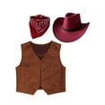 thumbnail image 3 of Yeahdor Kids Girls Boys Western Cowboy Dress Up Suede Tassel Vest with Hat Bandanna Fancy Party Outfit Burgundy 4, 3 of 5