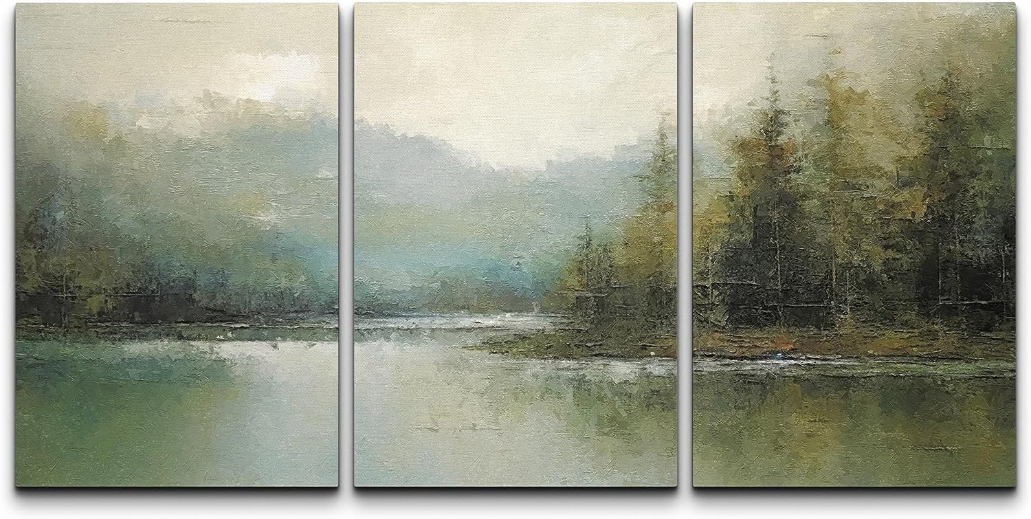 PixonSign Canvas Print Wall Art Set Emerald Green Pastel Pine Tree