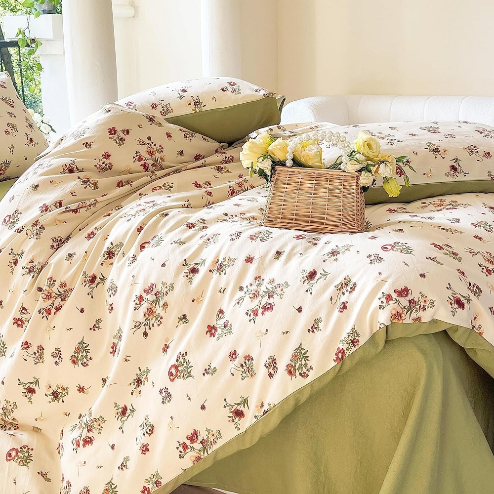 Nayoroom, Botanical Floral Pattern Reversible Duvet Cover, Soft Microfiber, Queen