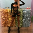 thumbnail image 2 of Women Sexy Hollow Out Jumpsuit Turtle Neck Buckle Zip Bodycon Romper Biker Bodysuit Y2K Clubwear, 2 of 6