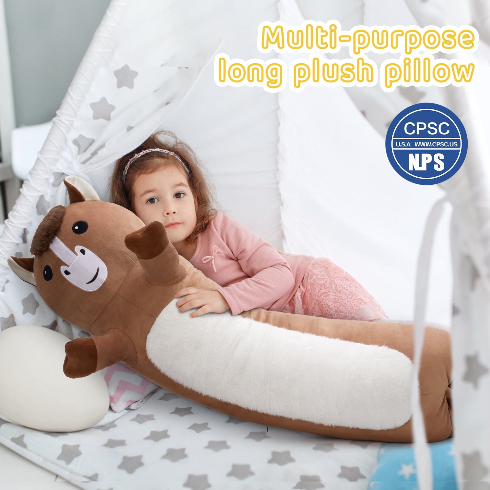 MorisMos 43“ Giant Horse Stuffed Animals, Soft Long Stuffed Horse Boby Plush Pillow
