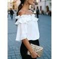 thumbnail image 4 of Women'S Off Shoulder Ruffle Short Sleeve Chiffon Blouse White L, 4 of 7