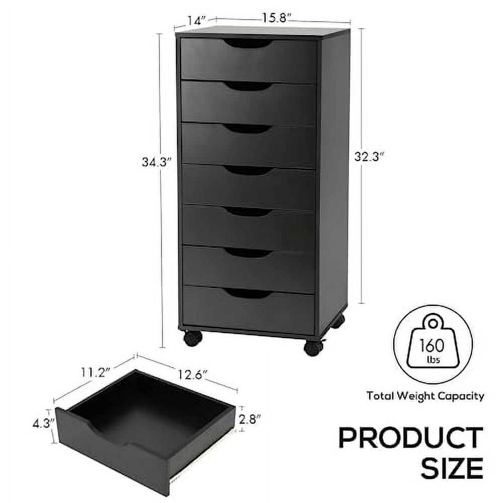TUSY Vertical File cabinets with Caster Wheels for Home Office, Black