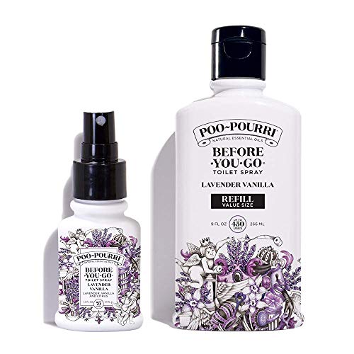 Poo-Pourri Lavender Vanilla 9-Ounce Refill Bottle and 1.4-Ounce Refillable Bottle Lavender Vanilla