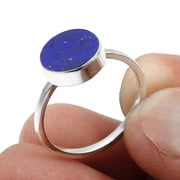 Lapis Lazuli Stone Solid 925 Silver September Band Statement Ring Jewelry Size 7