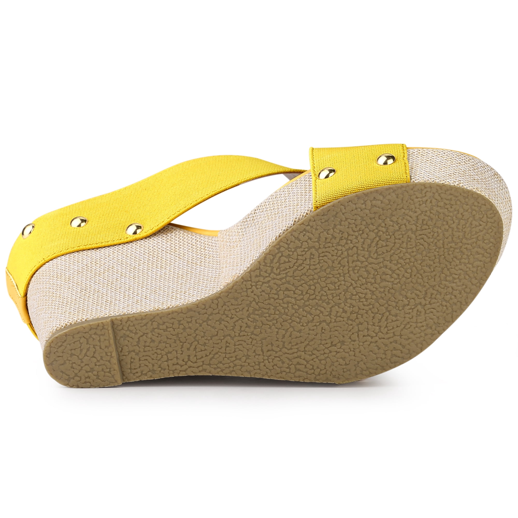 DARING DIVA Women's Stylish Open Toe Linen Platform Slide Wedge Sandals Yellow 10