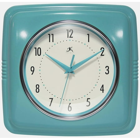 Mid-Century 9-Inch Square Silent Wall Clock in Turquoise Vintage-Inspired Decor for Kitchen, Office, or Diner