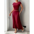 thumbnail image 3 of Women's Short Sleeve Slim Fit Long Dress Set - 92% Viscose, 8% Elastane, 3 of 8