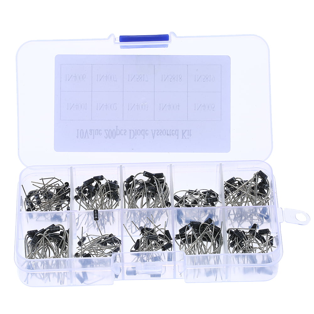 1N4001~1N4007 1N5817~1N5819 Electronic Diodes,200pcs 10Values Rectifier Diode Assortment Electronic Kit,Low Power Loss High Efficiency with Transparent Box