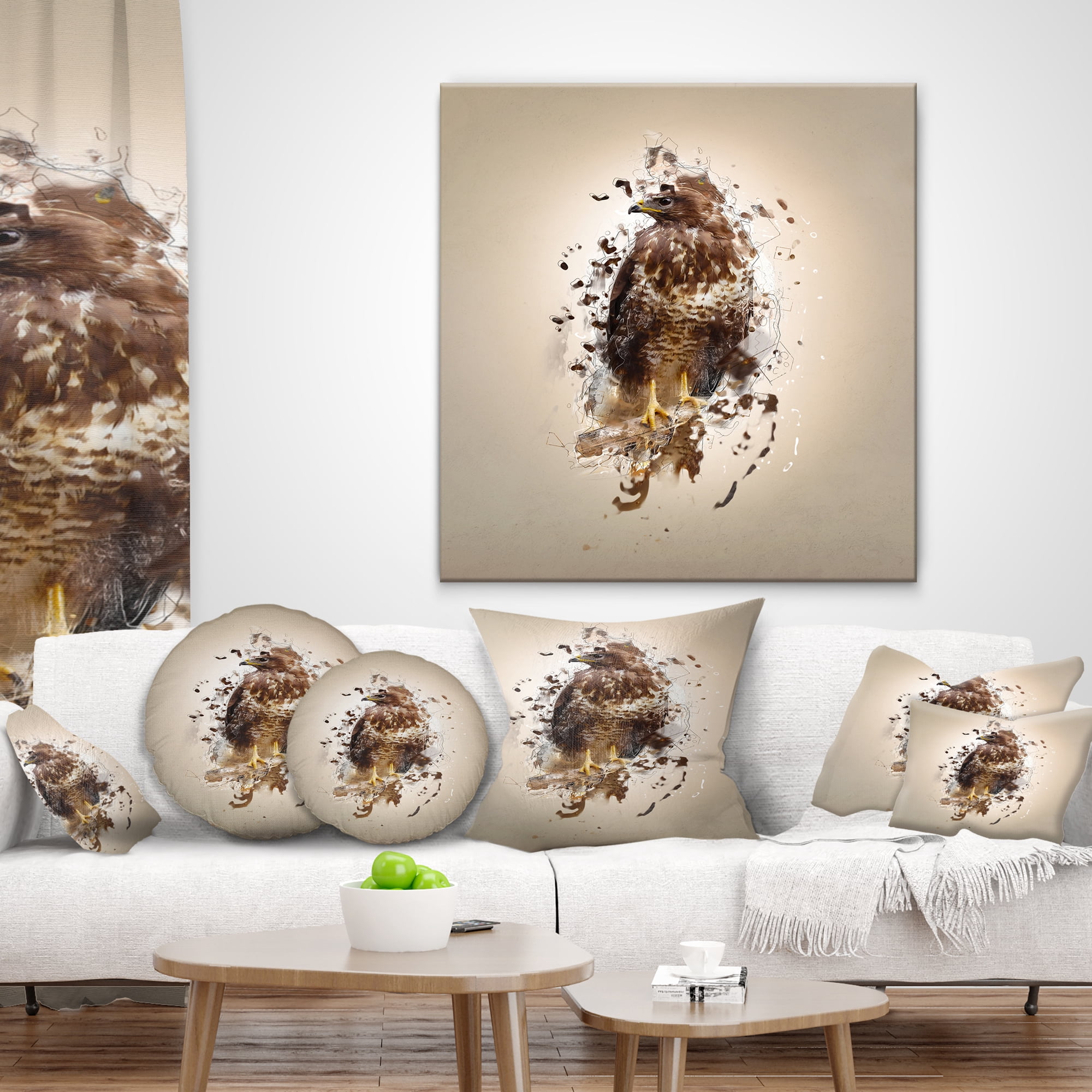 Designart Abstract Falcon on Branch - Animal Throw Pillow - 16x16
