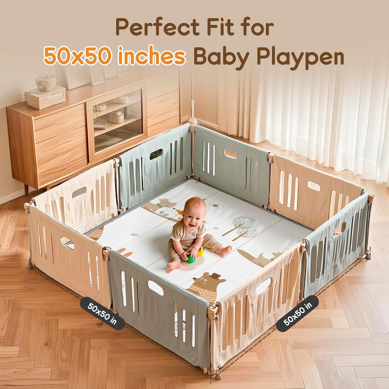 Foldable Baby Play Mat, PIGLOG Waterproof Playmats for Babies and Toddlers Kids, Safe Foam Playmat for Tummy Time, 50x50 Playpen Mat, Reversible Portable Baby Floor Mat for Infant, Toddler, Bear