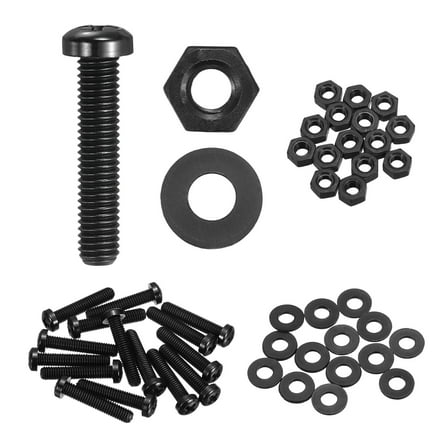 Uxcell 15 Set M6x30mm Nylon Plastic Cross Round Head Screw Phillips Bolts Hex Nuts Flat Washers Assortment Kit, Metric Full Thread Bolt Fasteners for DIY Machine Assembly, Black