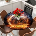 thumbnail image 2 of Baseball Table Cloth, Round Fitted Tablecloths with Elastic Edge, Sports Theme Gradient Orange Blue Black Wipeable Waterproof Table Cover for Kitchen Wedding 55-60 Inches, 2 of 4