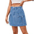 thumbnail image 3 of Vestido Vaquero con Minifalda Cargo para Mujer con Bolsillo Azul Denim M, 3 of 9
