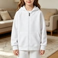thumbnail image 3 of OOOUM Girls Full Zip Hooded Sweatshirt Solid Color Raglan Long Sleeve Jacket Kids Soft Comfortable Casual Hoodies White 4-5 Years, 3 of 3