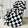 thumbnail image 4 of Checkered Throw Blanket for Couch, Soft & Cozy Fleece Flannel Blanket with Checkerboard Grid Home Decor, Checkered Black, 50x60 Inches, 4 of 7