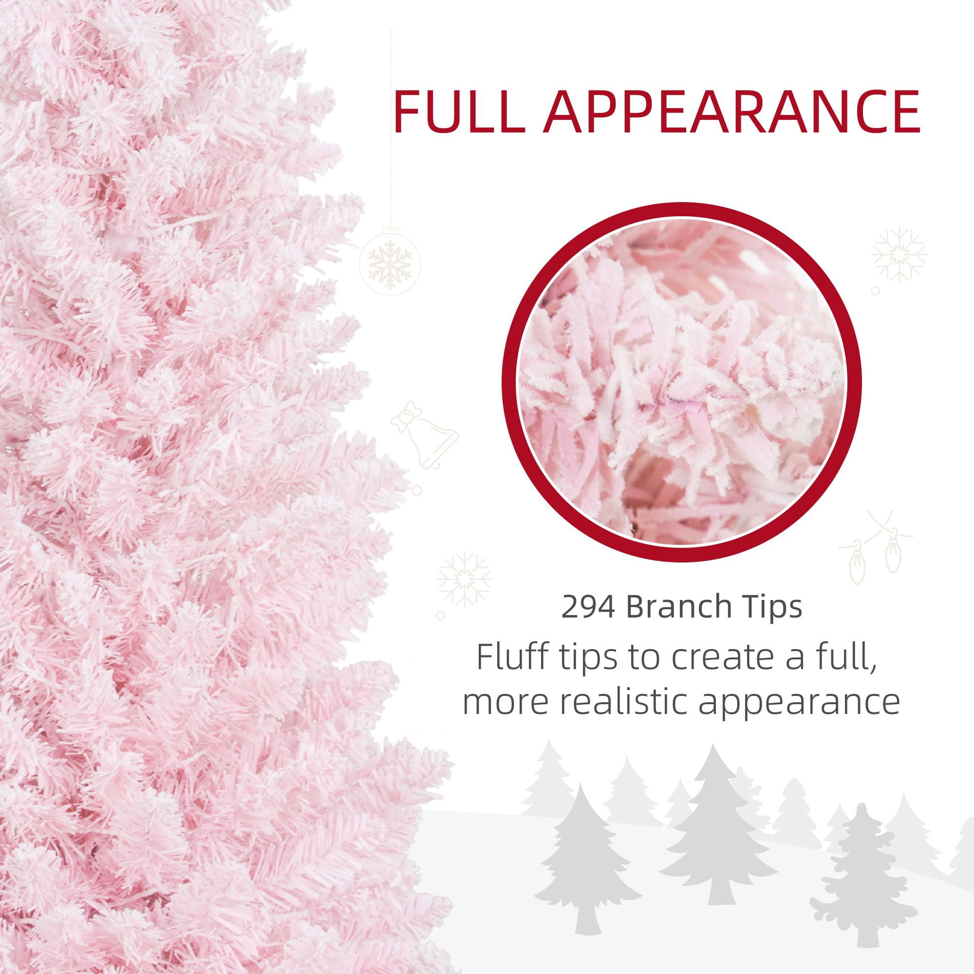 Pencil Christmas Tree, 5 ft Slim Artificial Tree with Snow Flocked Branches and Warm White LED Lights, 294 Tips, 160 Lights, 18.1 in Diameter, 59.1 in Height, Indoor Use