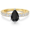 thumbnail image 3 of Gem Stone King 14K Two Tone Gold Black Onyx and Lab Grown Diamond Engagement Ring for Women | 1.93 Cttw | Pear Shape 9X6MM | Gemstone December Birthstone | Size 9, 3 of 6
