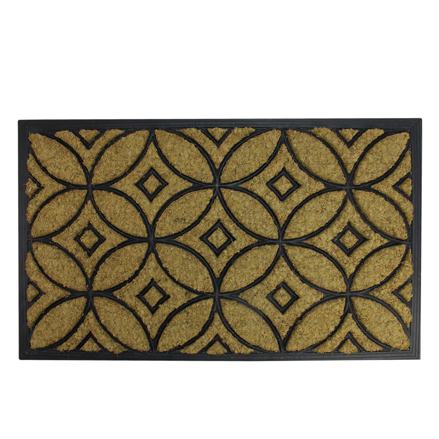 Decorative Black Rubber and Coir Outdoor Rectangular Door Mat 30" x 18