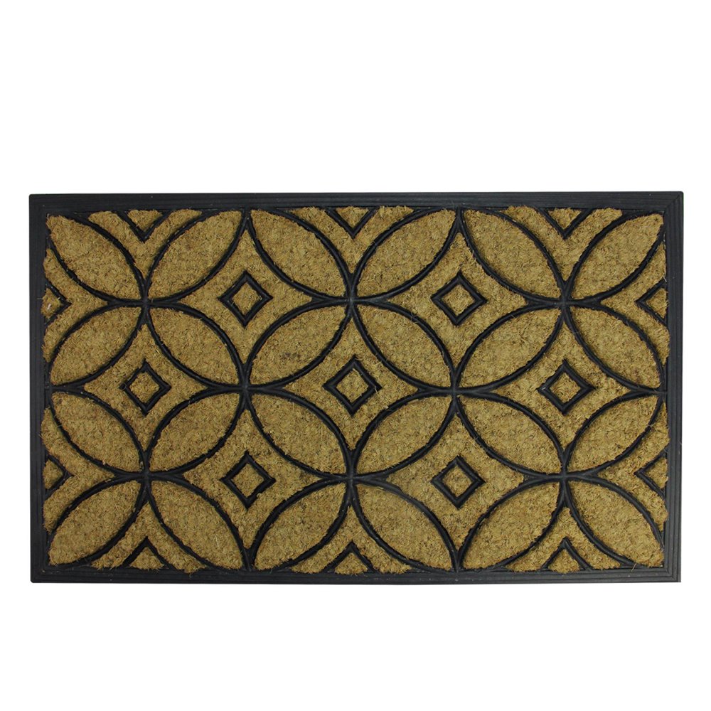 Decorative Black Rubber and Coir Outdoor Rectangular Door Mat 30" x 18"