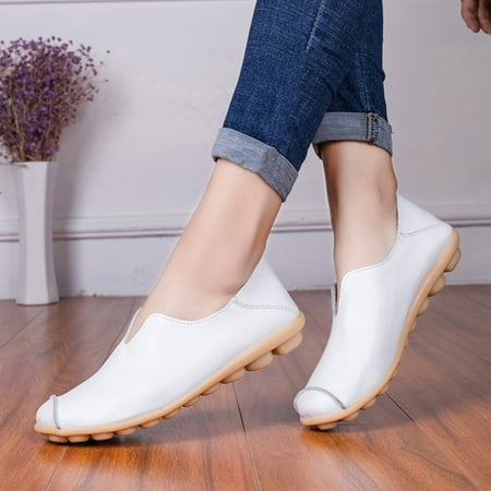 

GUOBIOZIY Women s Wide Loafers Casual Slip on Flat Shoes Comfortable Leather Loafers Lightweight Work Shoes（White 6）