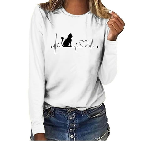

Aueoeo T Shirts for Women Workout Long Sleeve Tops for Women Fashion Woman Crew Neck Long Sleeve T-Shirt Autumn Print Loose Blouse Tops