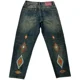 thumbnail image 4 of Pantalones vaqueros negros para hombre, rectos, con estampado, para hombre, de algodón, tendencia de otoño 2024, estilo grunge Y2k, tallas XS, 4 of 5