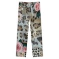 thumbnail image 4 of Roses Leopard Print Floral Winter Female Pants Flannel High Waist Women Pants Lady Warm Straight Leg Plush Trousers, 4 of 7