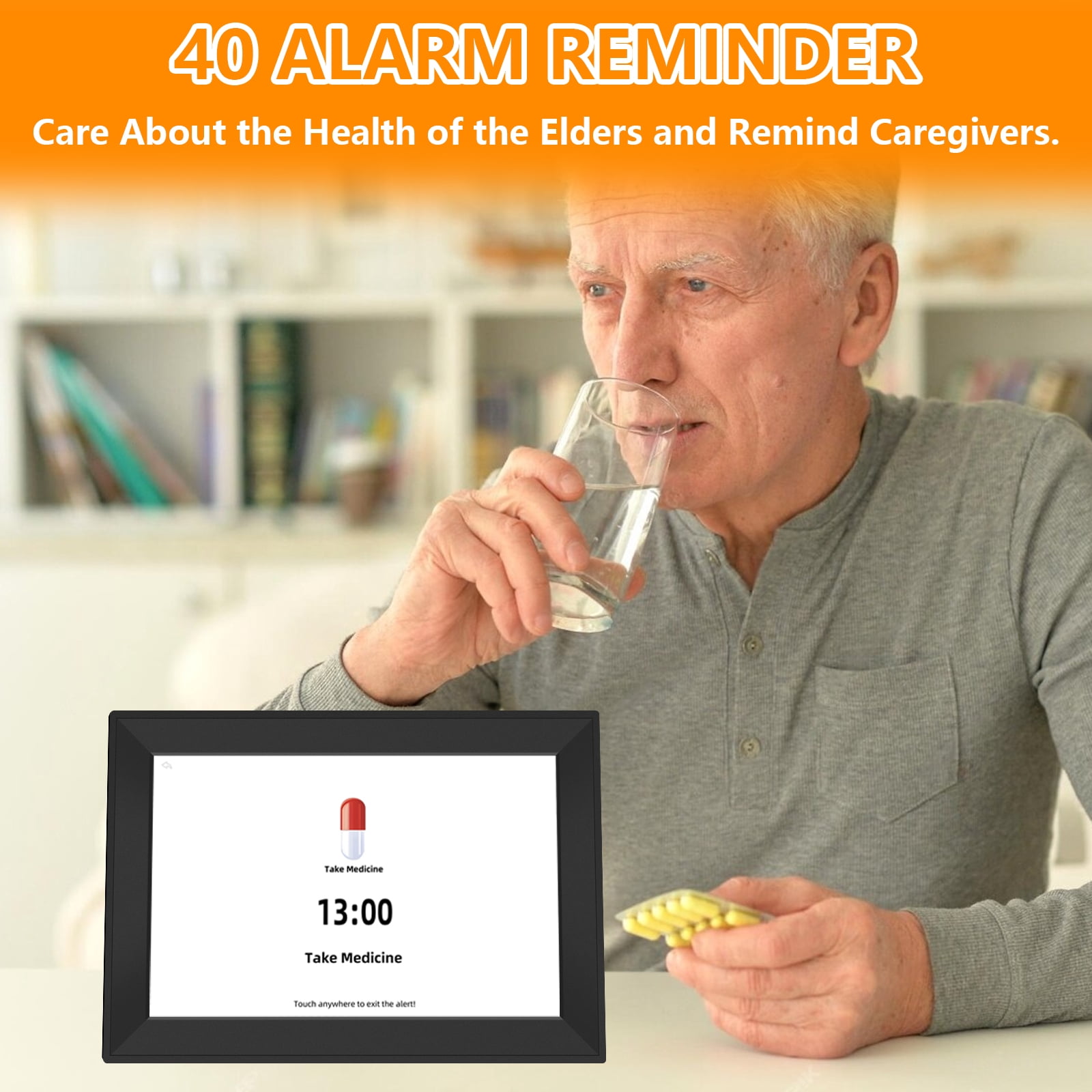 Bgift 10.1" Easy to Use Touch Screen Digital Clock for Seniors,Large Display Digital Calendar with Day and Date for Elderly,64 Alarms 40 Reminders, Auto DST,Gfits(Black)
