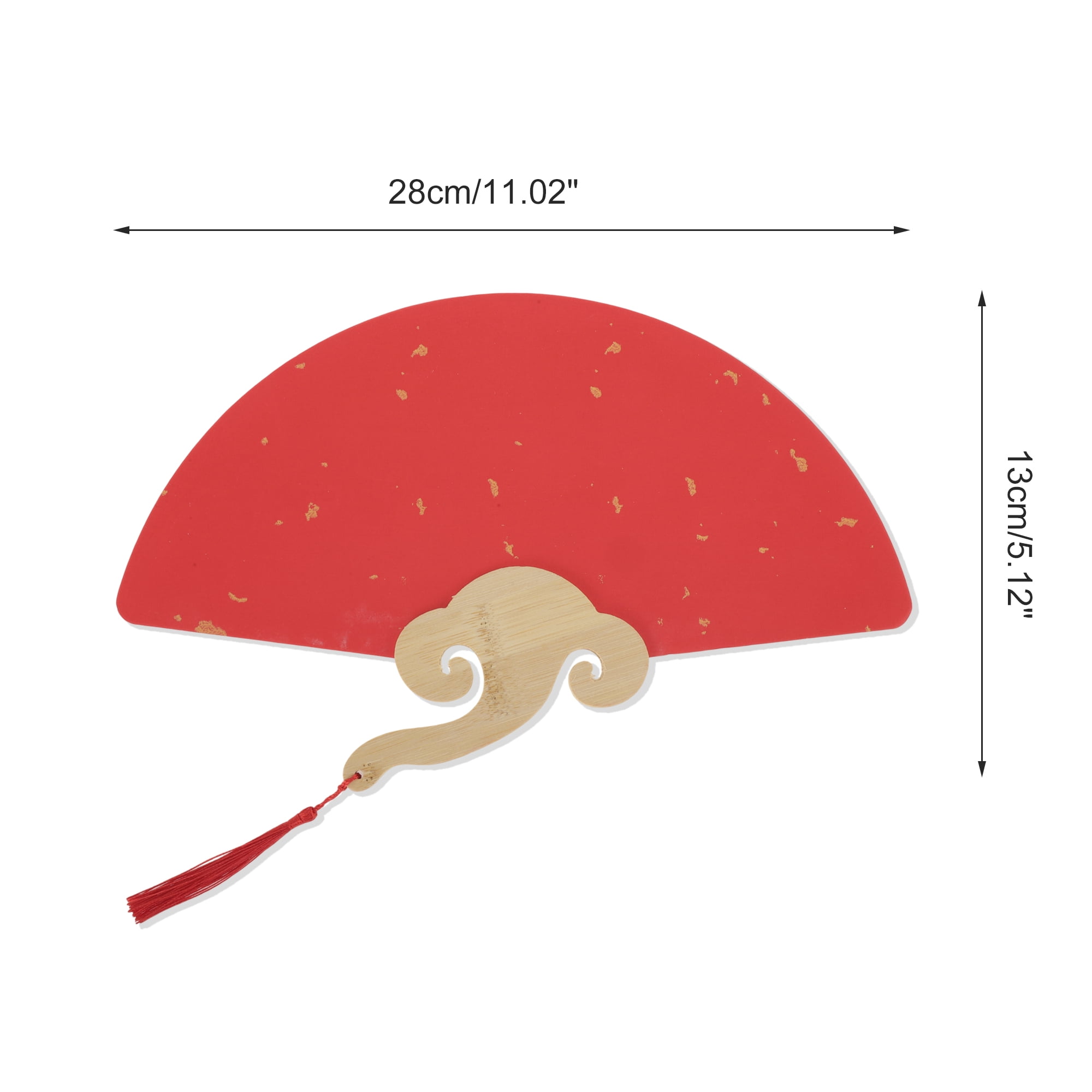 Unique Bargains Folding Fan Red Short Handle Round-Shaped