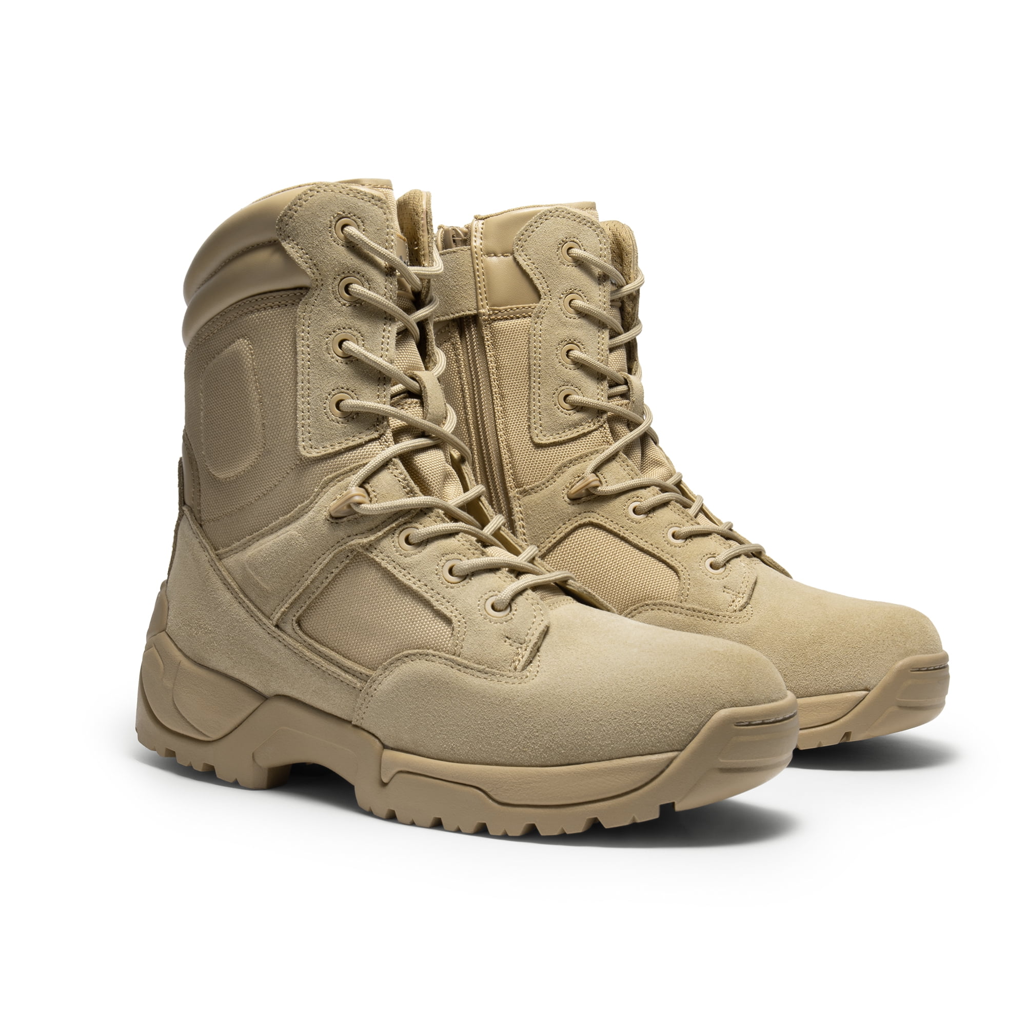 Men's Military Tactical Work Boots Side Zipper Leather Motorcycle Combat Boots
