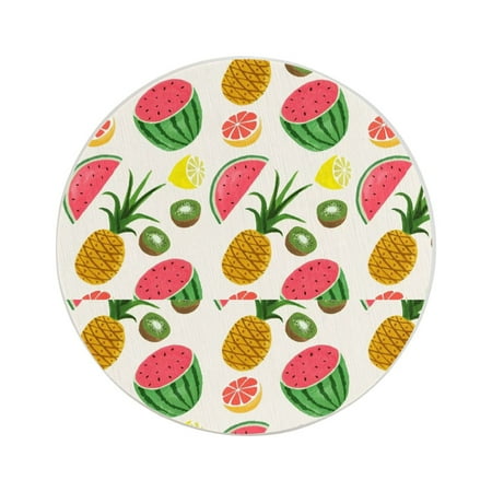 

Circular Drink Coasters Set Tropical Fruits Watermelon Pineapples Beautiful Home Decor Diatomite Heat-Resistant Diatomite Protect Table Countertop