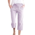 thumbnail image 2 of Pants for Women Elastic Stripe Pants Casual Loose Straight Cropped with Pocket Pants Purple XXL, 2 of 7