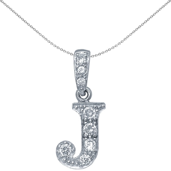 Silver Jewelco London CZ Letter J Initial Pendant Necklace 18 inch