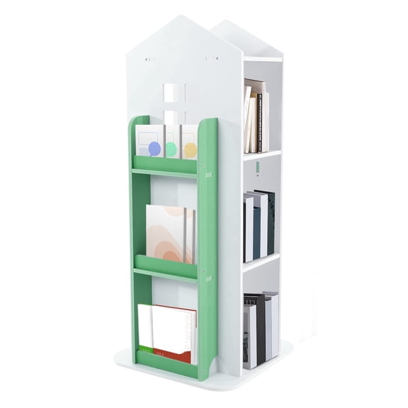 360° Rotating Bookshelf, Kids Bookshelf, Castle White Rotating Bookshelf, Toy Storage Organizer Rack, Revolving Corner Bookshelf, for Kids Toddler Children Home Office Furniture Bookcase
