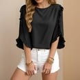 thumbnail image 2 of Womens 3/4 Length Sleeve Tops Crew Neck Solid Color Fashion Shirts Spring Summer Business Casual Blouses Shirt, 2 of 6