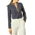 thumbnail image 2 of MODA NOVA Junior's Tie Ruffle Neck Polka Dots Bell Long Sleeves Blouse Blue-Polka Dots M, 2 of 5