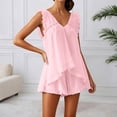 thumbnail image 2 of Likimi 2 Piece Sets For Women Sleeveless V Neck Solid Color Ruffles Loose Fit Top With Shorts Summer Elegant Fashion Outfit Set Red Size S, 2 of 5