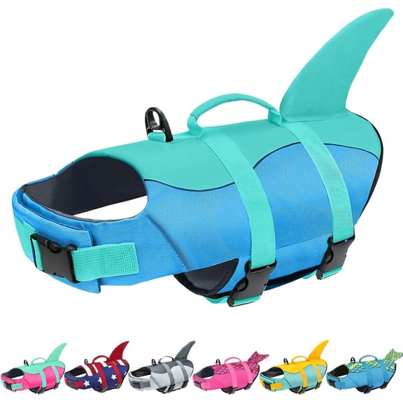 NCY Dog Life Jacket, Ripstop Dog Life Vest with High Buoyancy for Swimming Boating, High VisibilityShark Puppy Lifesaver for Small Medium Large Dogs (Medium)