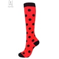 thumbnail image 2 of Gustave 2 Pairs Graduated Knee High Compression Socks for Men Women Polka Dot Print Athletic Circulation Support Stocking for Running, Cycling, Travel, Flight "Red, L/XL", 2 of 5