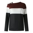 thumbnail image 4 of QUYUON Womens Long Sleeve Tops Clearance Quarter Zip Pullover Women Polyester Long Sleeve Crew Neck Striped Print Blouse Tops Style S-832 Breathable Ladies Fall Sweatshirts Athletic Fit Shirts Wine M, 4 of 7